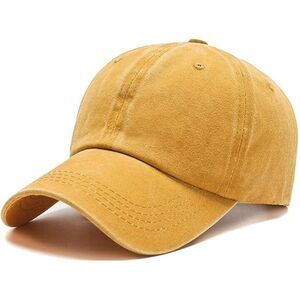 Unisex Yellow Washed Ponytail Slot Adjustable Buckle Classic Baseball Plain Cap